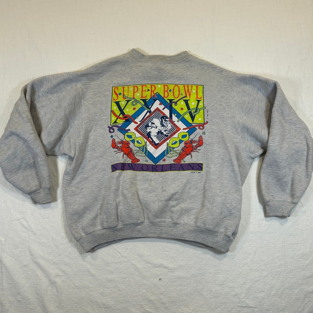 Vintage Logo 7 Super Bowl XXIV New Orleans Sweatshirt XL Gray 1990 NFL